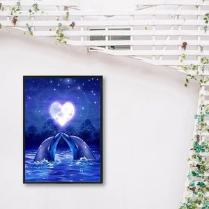 Dolphin love - diamant rond complet - 40x30cm