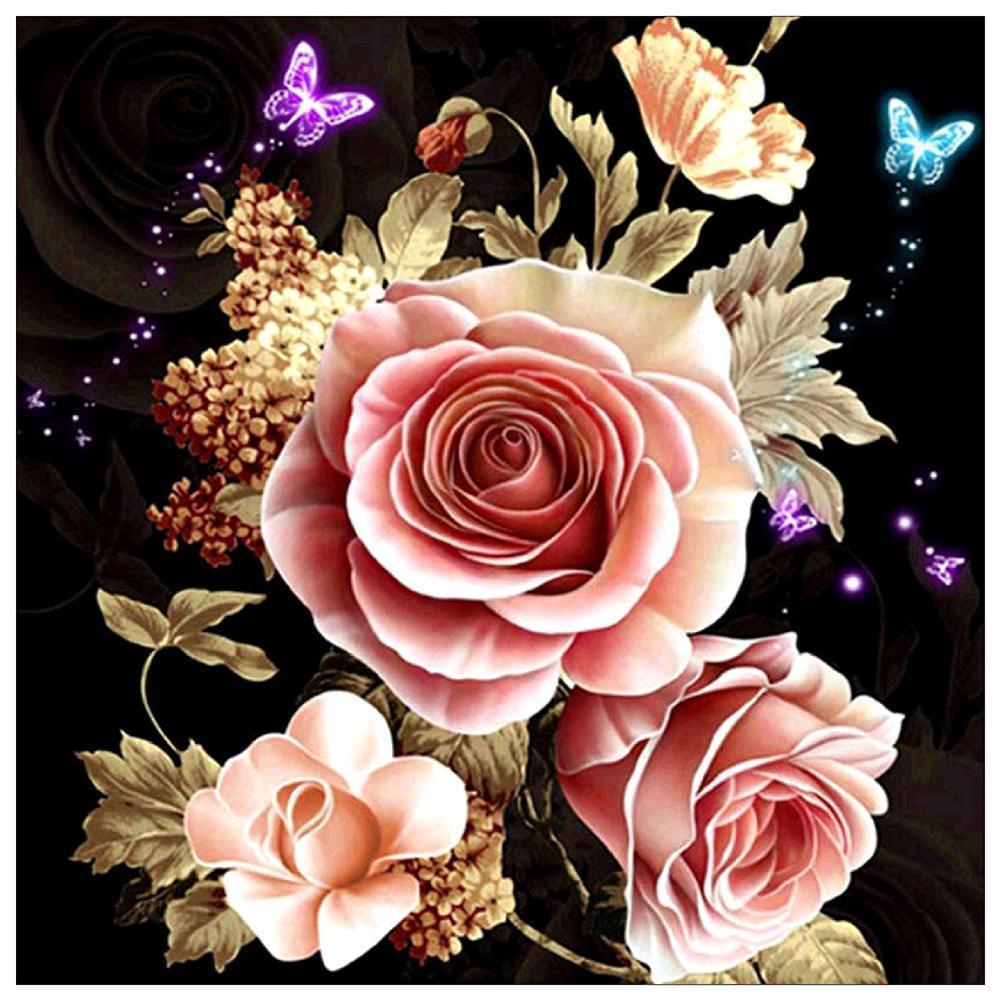Fleurs chaudes - peinture en diamant complet - 30x30cm