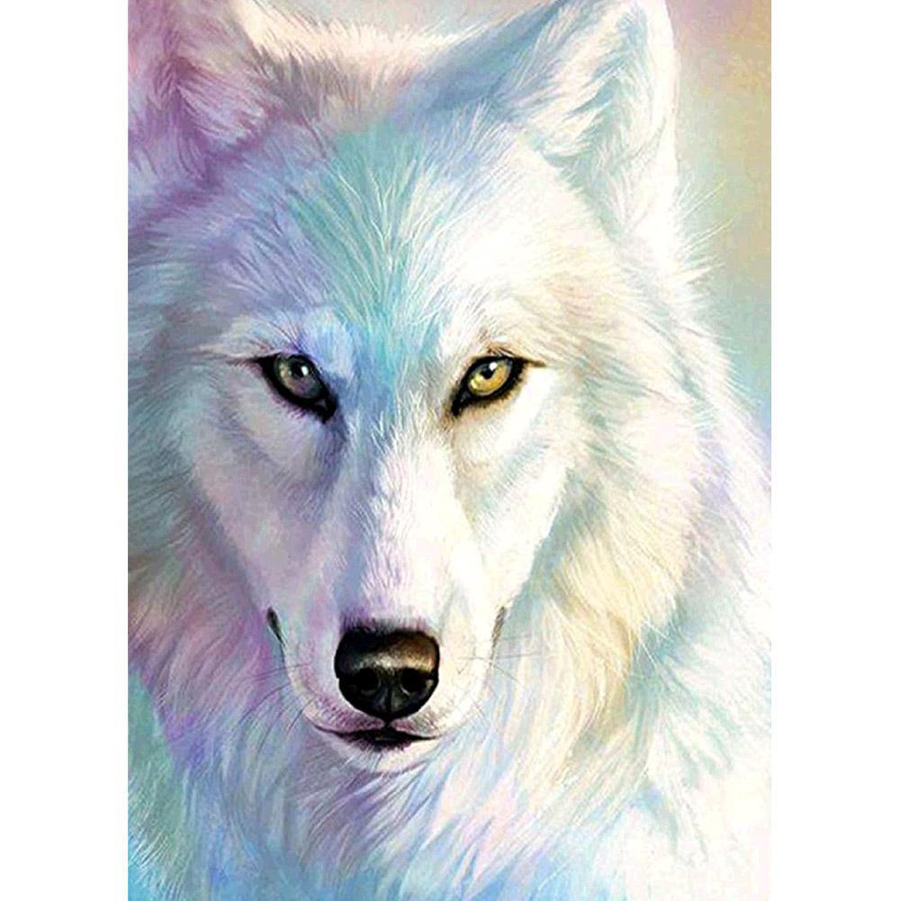 Loup animal - diamant rond complet - 30x40cm