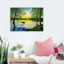 Charger l&#39;image dans la galerie, Lac de cygne de printemps - diamant rond complet - 40x30cm
