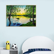 Charger l&#39;image dans la galerie, Lac de cygne de printemps - diamant rond complet - 40x30cm
