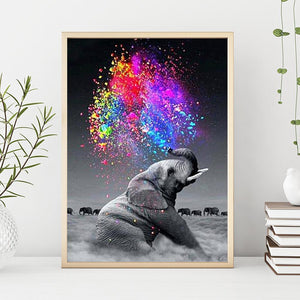 Éléphant de marche - diamant rond complet - 40x30cm