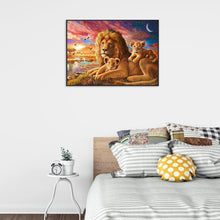 Charger l&#39;image dans la galerie, Famille Lions - diamant rond complet - 40x30cm
