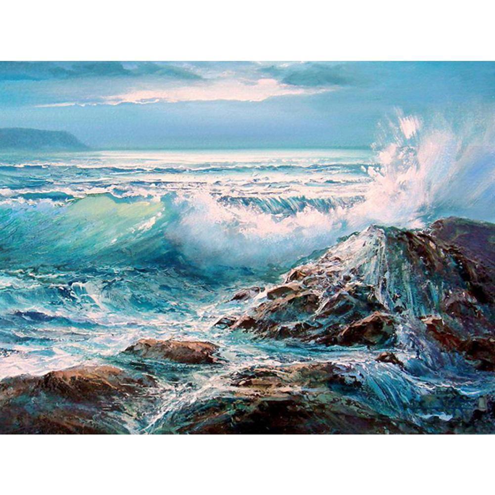 Large mer - peinture diamant pleine - 40x30cm
