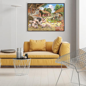 Ferme de village - diamant rond complet - 40x30cm