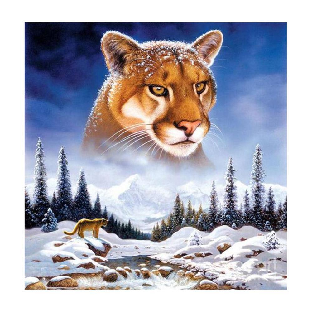 Tigre de montagne de neige - diamant rond complet - 30x30cm