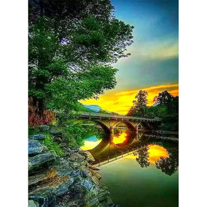 Pont de coucher du soleil - diamant rond complet - 30x40cm