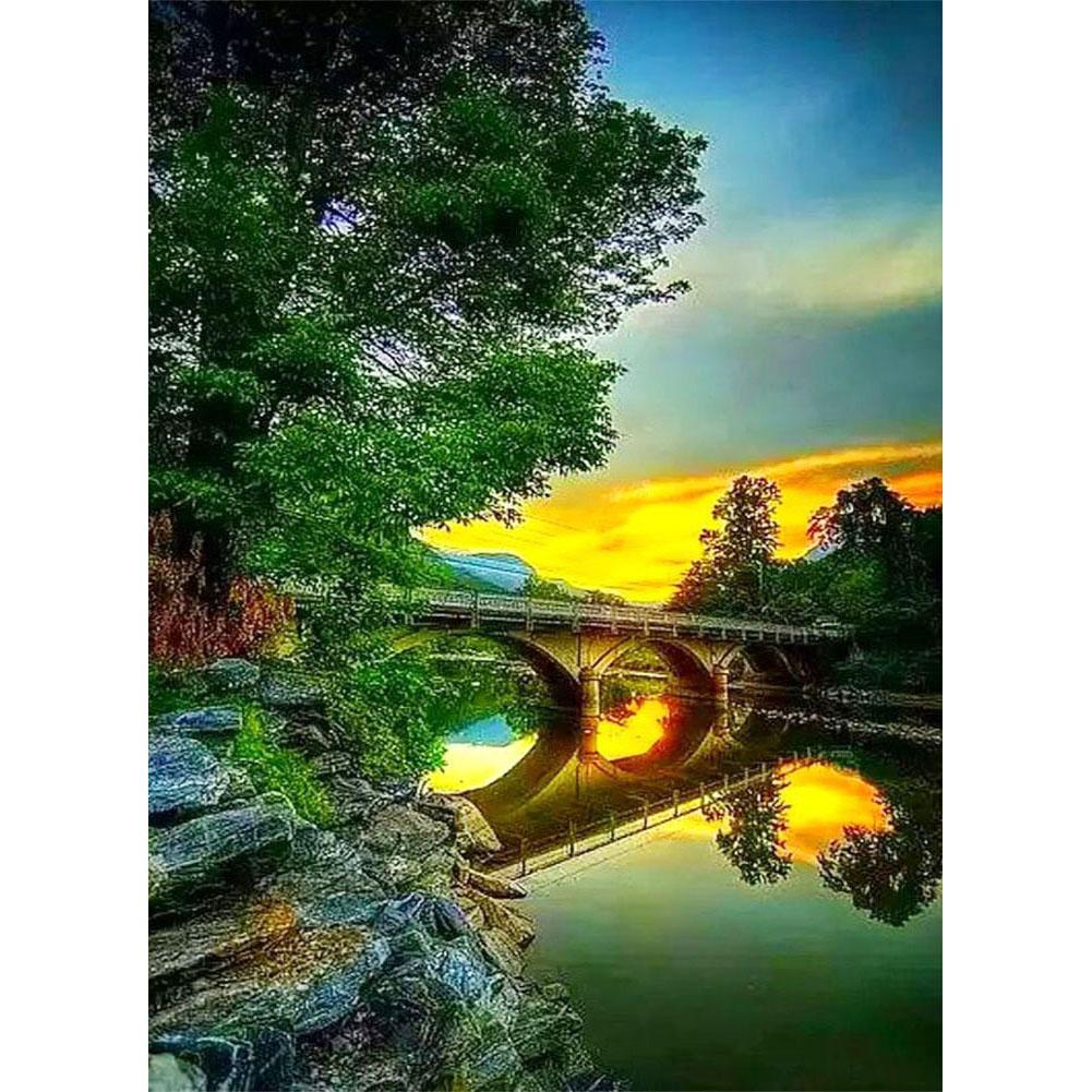 Pont de coucher du soleil - diamant rond complet - 30x40cm