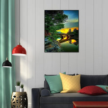 Charger l&#39;image dans la galerie, Pont de coucher du soleil - diamant rond complet - 30x40cm
