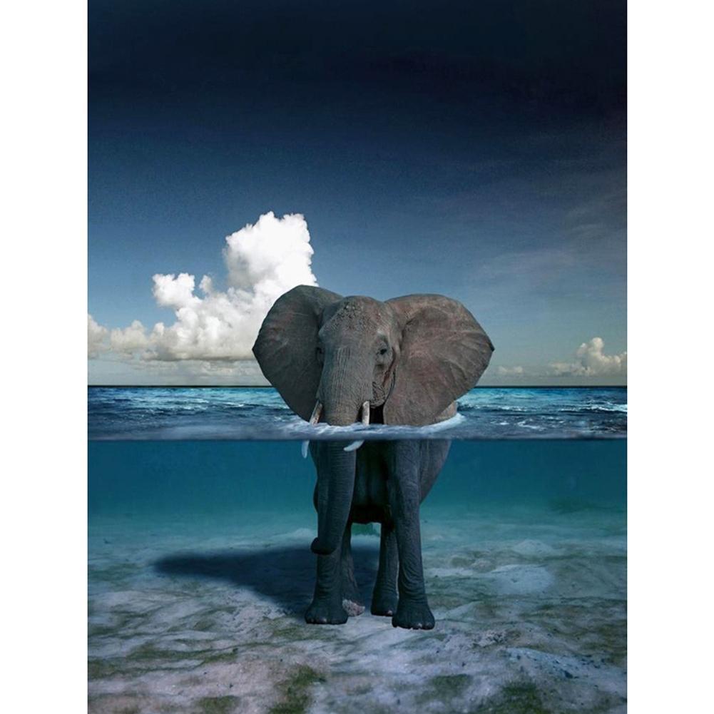 Éléphant - diamant rond complet - 30x40cm