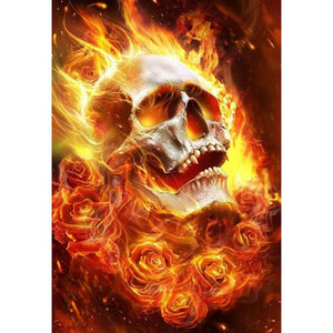 Crâne de feu - diamant rond complet - 30x40cm