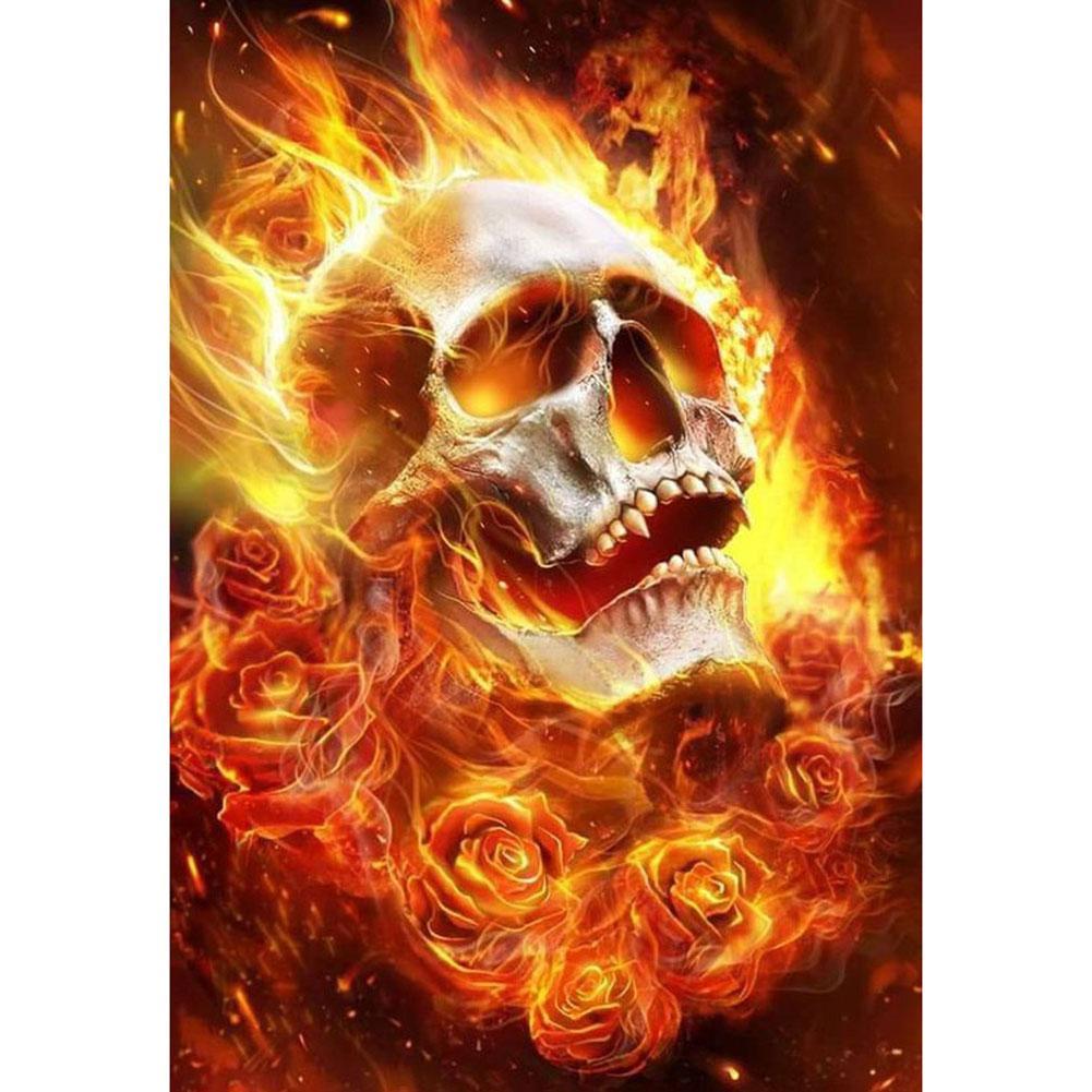 Crâne de feu - diamant rond complet - 30x40cm