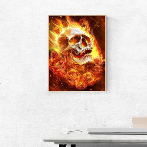 Crâne de feu - diamant rond complet - 30x40cm