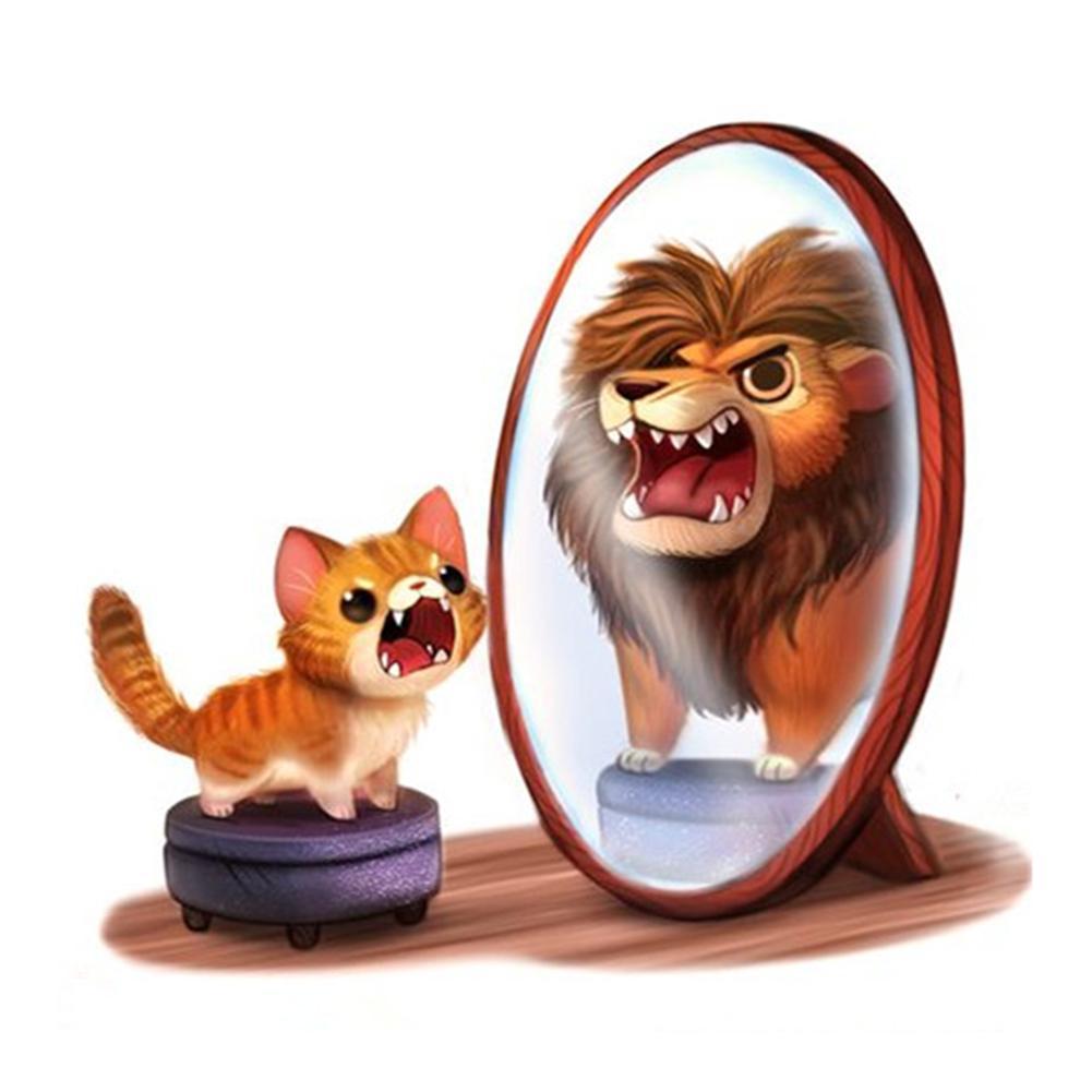 Lion de chat de nouveauté - diamant rond complet - 30x30cm