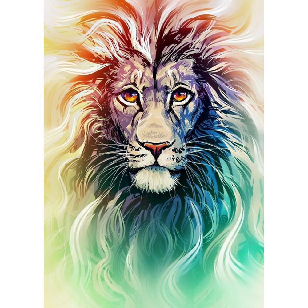 Lion coloré - diamant rond complet - 30x40cm