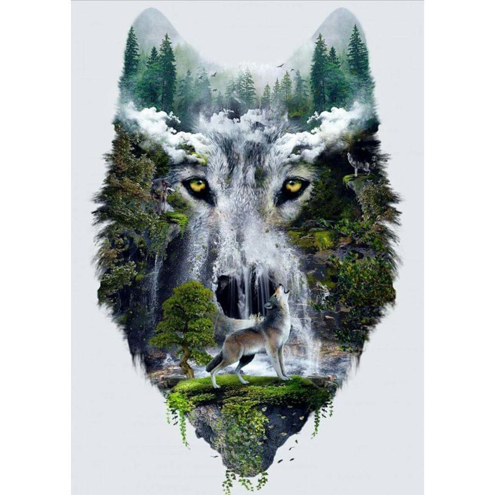 Loup abstrait - peinture en diamant complet - 40x30cm