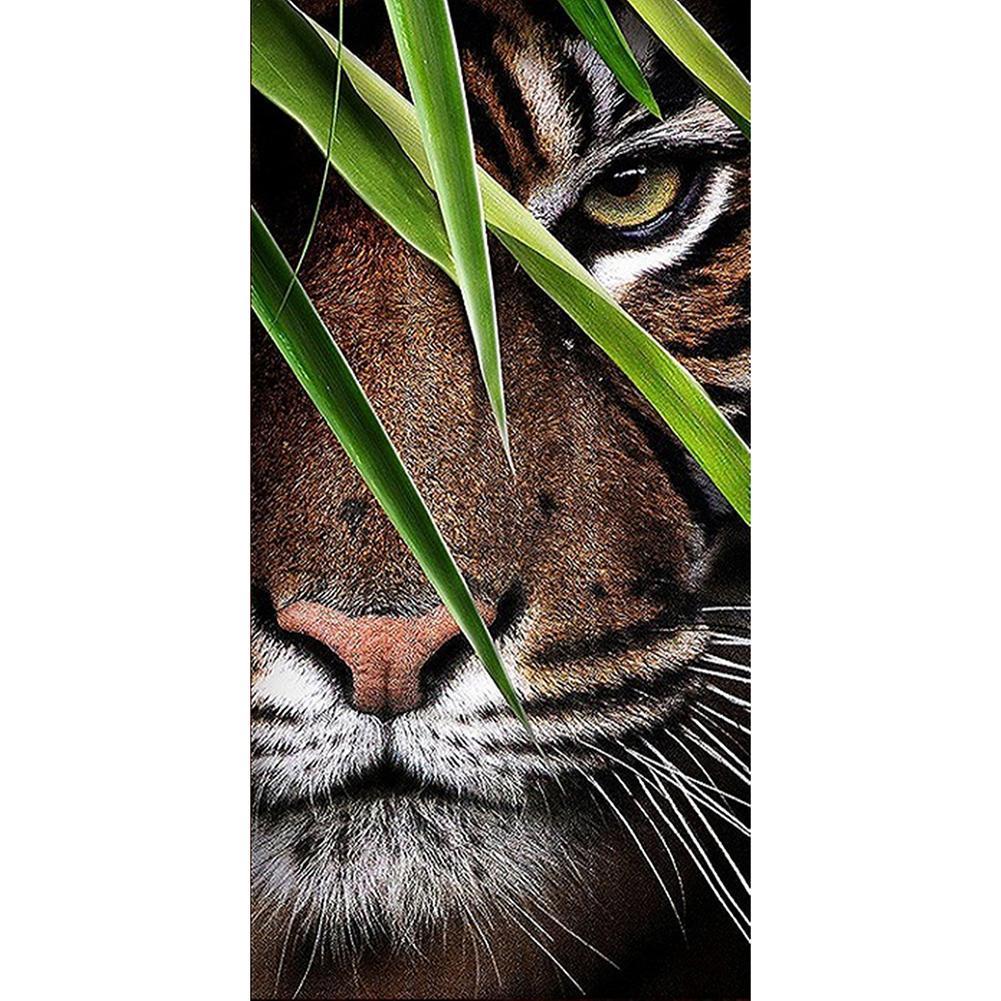 Tiger - peinture en diamant rond - 85x45cm