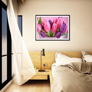 Fleurs roses - peinture en diamant complet - 40x30cm