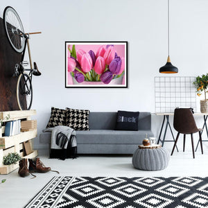 Fleurs roses - peinture en diamant complet - 40x30cm