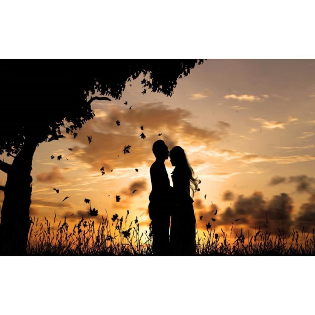 Amoureux romantiques - diamant rond complet - 40x30cm