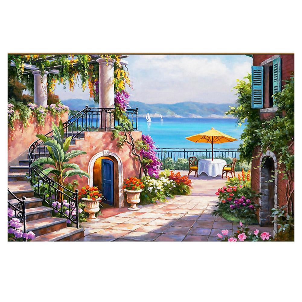Cour tranquille - diamant rond complet - 40x30cm