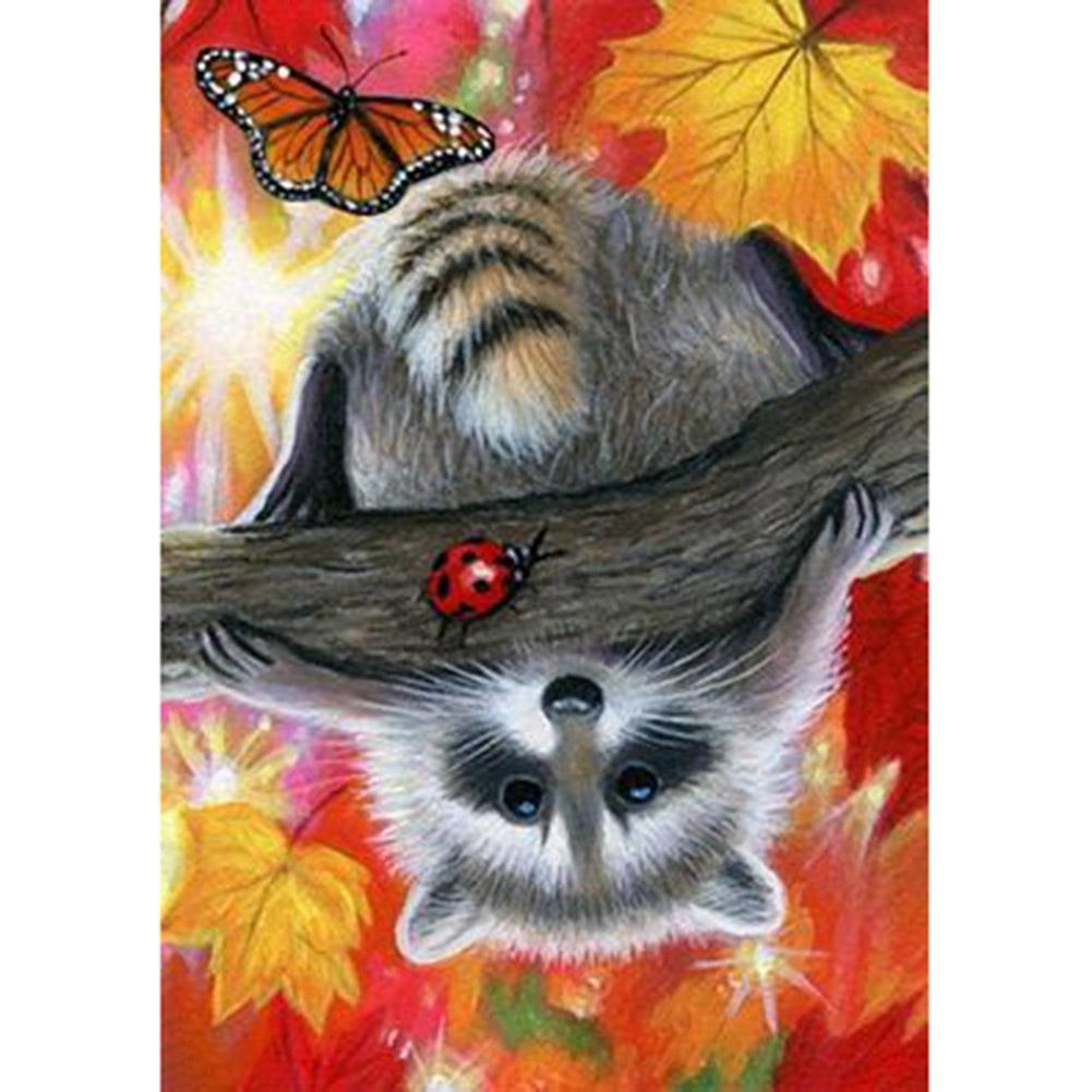 Racoon mignon - diamant rond complet - 40x30cm