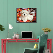 Charger l&#39;image dans la galerie, Chien blanc - diamant rond complet - 40x30cm
