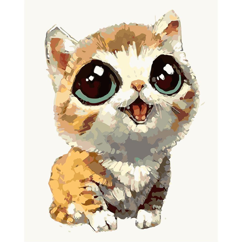 Chat jaune - diamant rond complet - 25x30cm