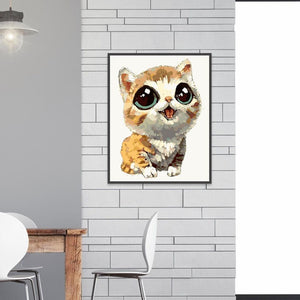 Chat jaune - diamant rond complet - 25x30cm