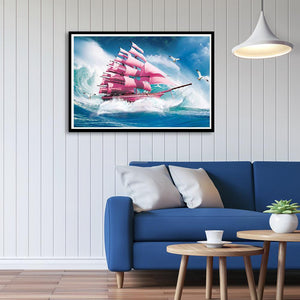 Voilier - peinture diamant - 40x30cm
