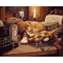 Charger l&#39;image dans la galerie, Chat endormi - peinture en diamant complet - 40x30cm
