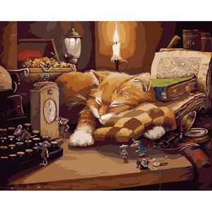 Chat endormi - peinture en diamant complet - 40x30cm