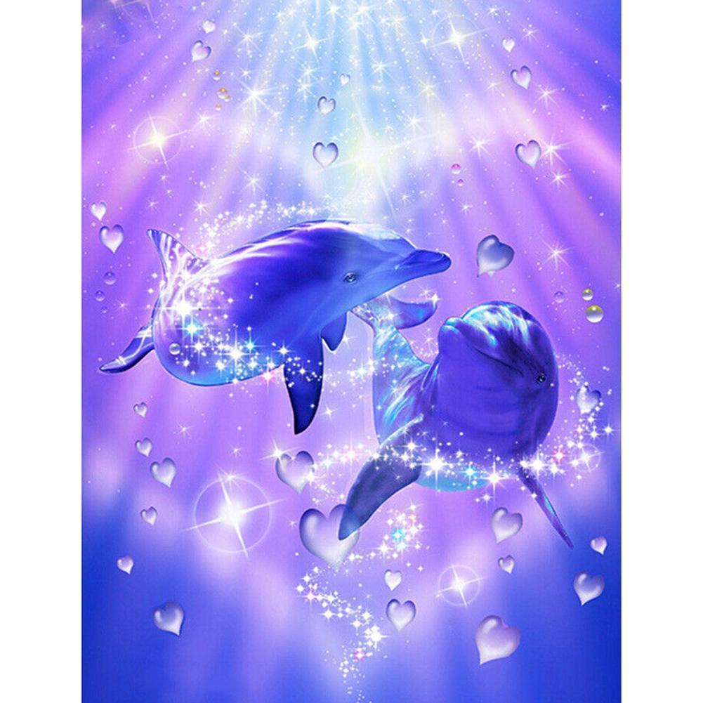 Dolphin love - diamant rond complet - 40x30cm