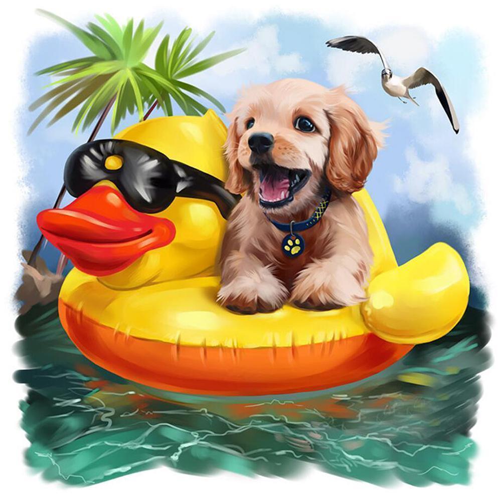 Beau chien - diamant rond complet - 20x25cm