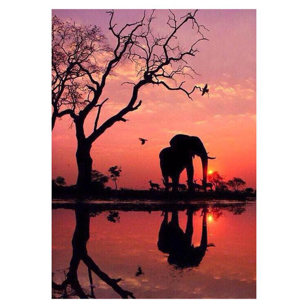 Coucher de soleil d’éléphant - diamant rond complet - 40x30cm