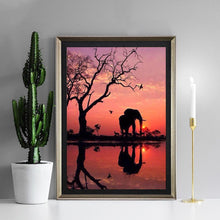 Charger l&#39;image dans la galerie, Coucher de soleil d’éléphant - diamant rond complet - 40x30cm
