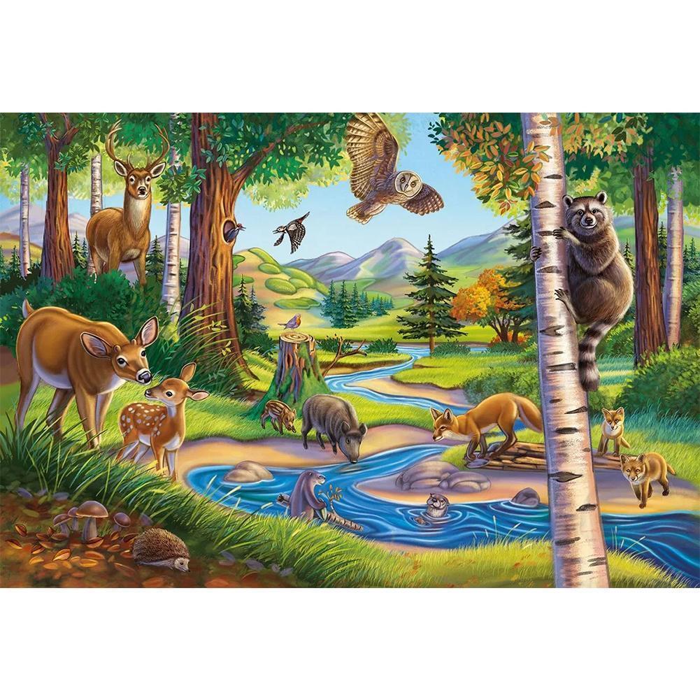 Animaux - diamant rond complet - 40x30cm