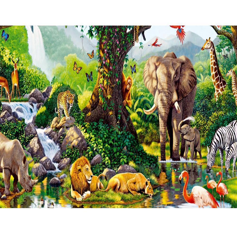 Animaux - diamant rond complet - 40x30cm