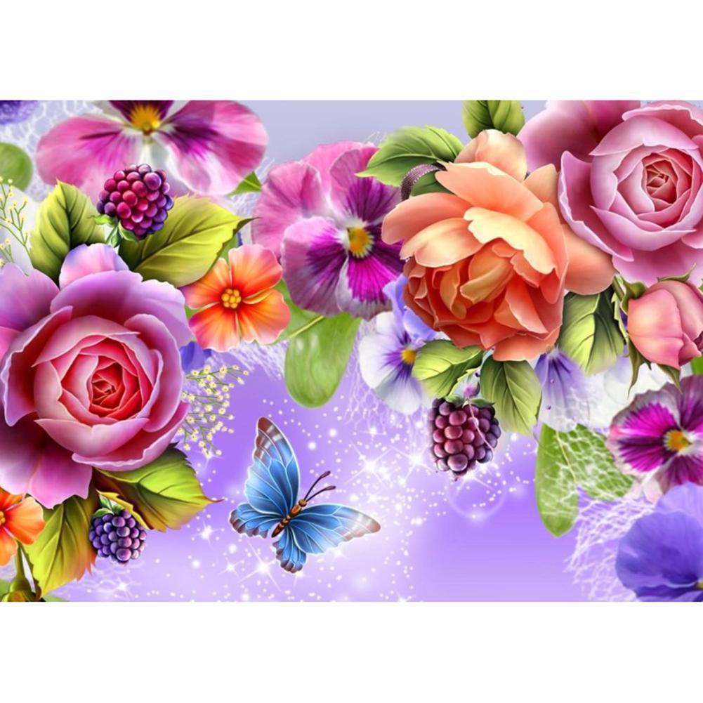 Fleurs - peinture en diamant complet - 40x30cm