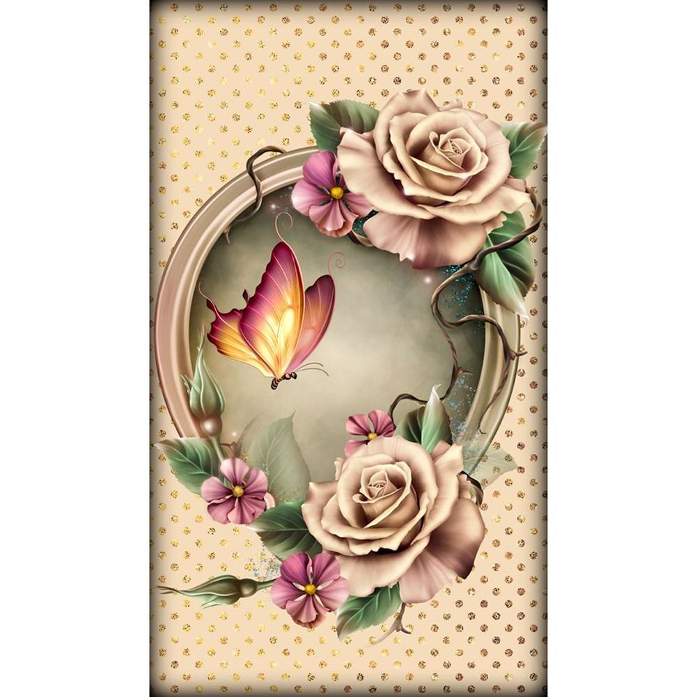 Papillon de fleur - diamant rond complet - 30x35cm
