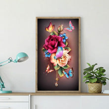 Charger l&#39;image dans la galerie, Papillon de fleur - diamant rond complet - 30x48cm
