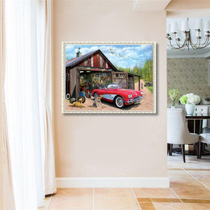 Paysage de voiture - diamant rond complet - 40x30cm