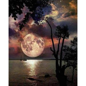 Paysage de lune - diamant rond plein - 40x30cm