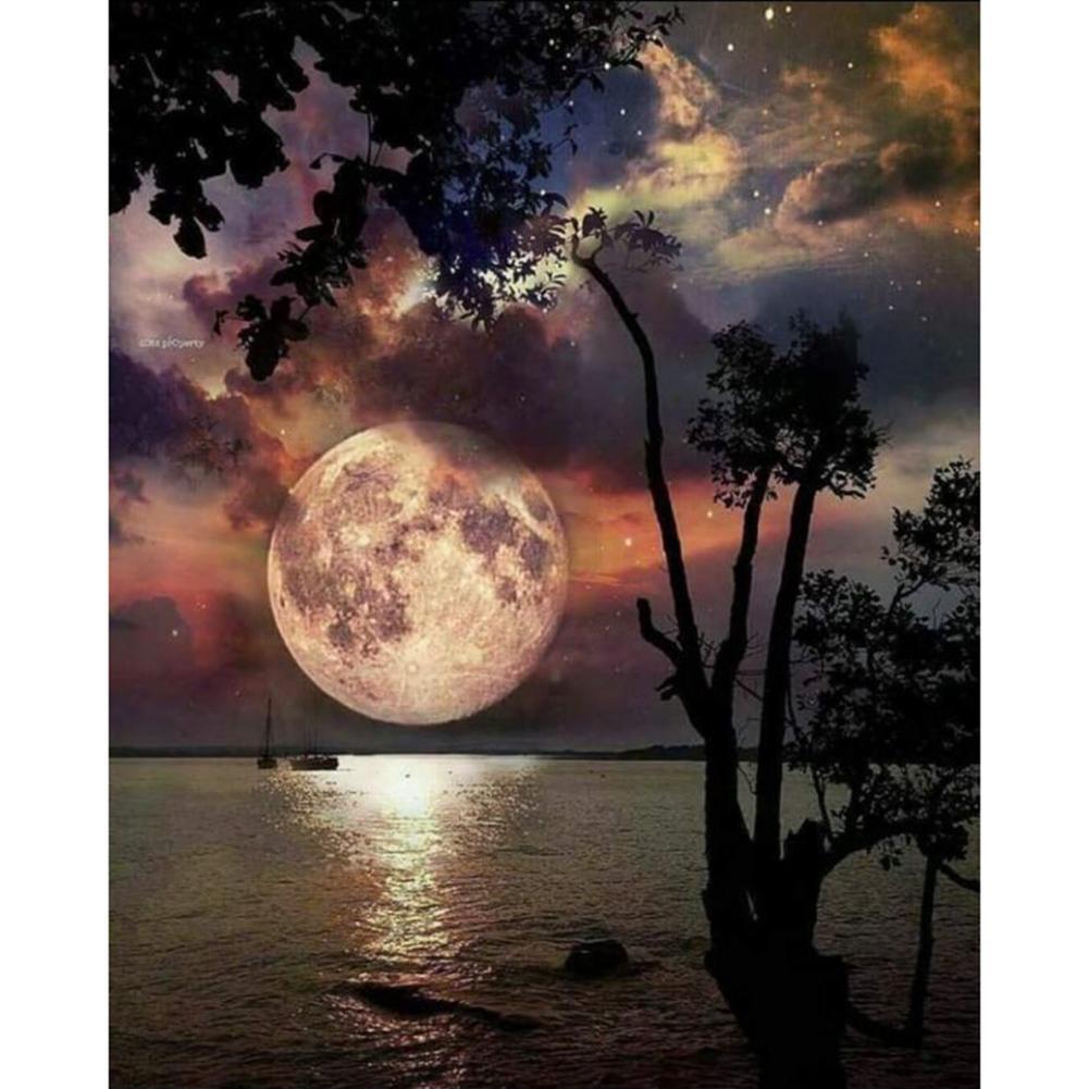 Paysage de lune - diamant rond plein - 40x30cm