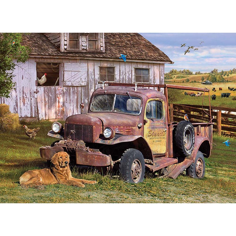 Paysage rural - diamant rond complet - 40x30cm