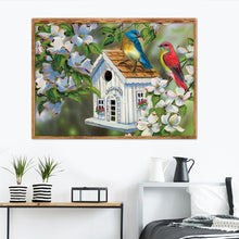 Charger l&#39;image dans la galerie, Oiseau de fleur - diamant rond complet - 40x30cm
