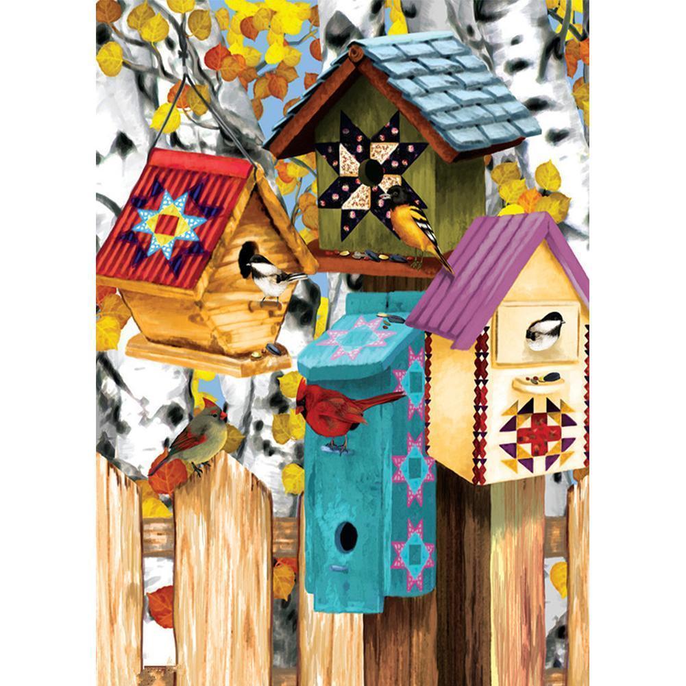 Oiseau de fleur - diamant rond complet - 40x30cm