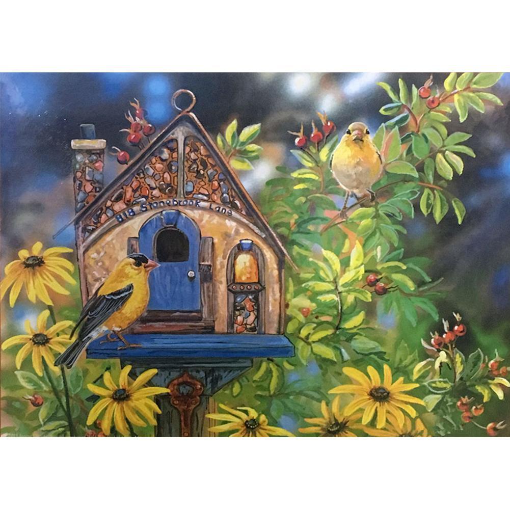 Oiseau de fleur - diamant rond complet - 40x30cm