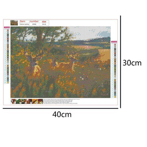 Nature de cerf - diamant rond complet - 40x30cm