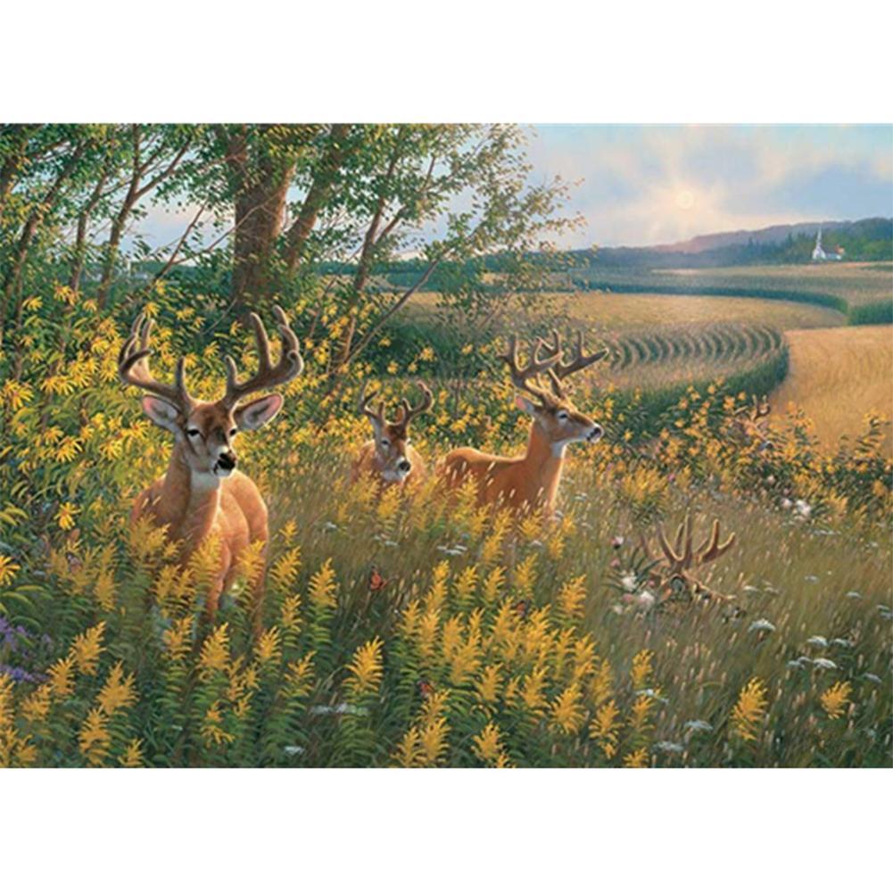 Nature de cerf - diamant rond complet - 40x30cm